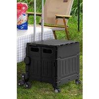 H&O Direct 75L Folding Shopping Cart Plastic Stairs Climbing Trolley Cart in Black