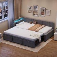Merax 3ft Single Upholstered Daybed Sofa Bed with Pull Out Trundle, LED in Grey