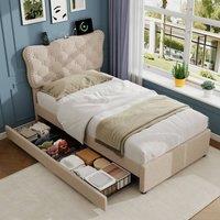 Rolipo 3ft Single Upholstered Bed with Storage Drawers & USB Charging Beige | Size: Double