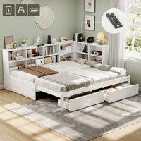 Rolipo 3ft Single Convertible Wood Daybed with Storage Drawers & USB, White | Size: Double
