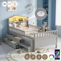 Rolipo 3ft Single Grey Wooden House Bed with LED, USB & Storage Drawers | Size: Double