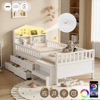 Rolipo 3ft Single Wooden House Bed Frame with Storage, LED & USB Ports, White | Size: Double