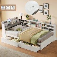Rolipo 3ft Single L-Shape Wood Daybed with Storage Drawers & USB, White | Size: Double