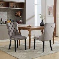 Rolipo Set of 2 Modern Grey Velvet Dining Chairs with Solid Wood Legs