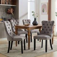 Rolipo Set of 4 Grey Velvet Upholstered Dining Chairs with Solid Wood Legs