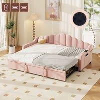 Rolipo 3ft Single Pink Velvet Daybed with Pull-out Trundle & USB Charging | Size: Double