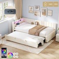 Rolipo 3ft Single Velvet Daybed with Trundle, LED Lights & Charging, Beige | Size: Double