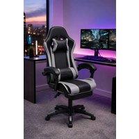 Living and Home Ergonomic High Back Gaming Chair with Footrest & Reclining in Grey