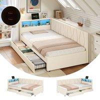 Rolipo Single Daybed with 2 Storage Drawers, LED Headboard & USB, Beige | Size: Double