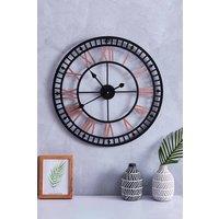 Living and Home 80cm Dia Metal Frame Decorative Clock Roman Numeral Skeleton Wall Clock in Black