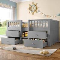 Rolipo Grey Solid Wood Low Loft Bed with 4 Storage Drawers & Guardrail 3ft | Size: Double
