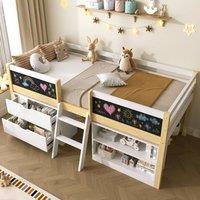 Rolipo 3ft Single Low Loft Bed with Blackboard, Drawers & Storage, White | Size: Double