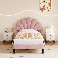 Rolipo 3ft Single Pink Velvet Bed Frame with Adjustable Petal Headboard | Size: Double