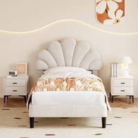Rolipo 3ft Single Beige Velvet Bed Frame with Adjustable Petal Headboard | Size: Double