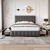 Rolipo 4ft6 Double Grey Velvet Bed Frame with 4 Storage Drawers