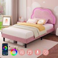 Rolipo 3ft Single Pink Velvet Bed Frame with Adjustable LED Cloud Headboard | Size: Double