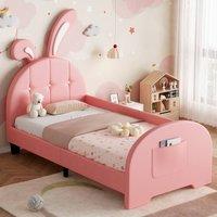 Rolipo 3ft Single Rabbit-Shaped Upholstered Bed Frame in Pink PU Leather | Size: Double