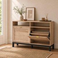 STILVORA Shoe Cabinet with 2 Flip Drawers & Open Shelves in Brown