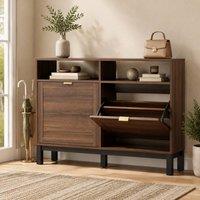 STILVORA Shoe Cabinet with 2 Flip Drawers & Open Shelves in Dark Brown