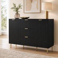 STILVORA Black Sideboard with 3 Drawers & 2 Door Cupboards