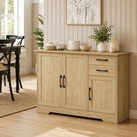 STILVORA Sideboard with 2 Drawers & 3 Doors, Natural Wood