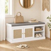 STILVORA Shoe Storage Bench with Rattan Doors & Cushion in White
