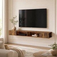 STILVORA Wall Mounted TV Stand with RGB LED Lights, Rustic Brown in Dark Brown