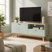 STILVORA TV Stand with Adjustable Shelf & 2 Doors in Green