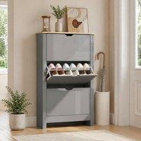 STILVORA Shoe Cabinet with 3 Flip Drawers & Adjustable Shelves in Light Grey