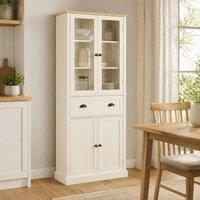 STILVORA Freestanding Kitchen Cupboard with Glass Doors & Drawer in Cream