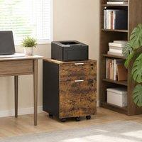 STILVORA 2 Drawer Filing Cabinet with Lock & Wheels in Dark Brown