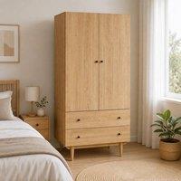 STILVORA Wardrobe with 2 Doors & 2 Drawers in Natural Wood