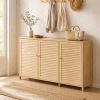 STILVORA Shoe Cabinet with 3 Slatted Doors & 4 Shelves in Natural