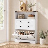 STILVORA White Shoe Cabinet with 2 Flip Drawers