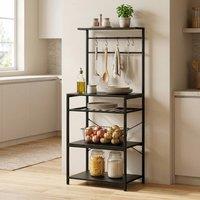 STILVORA Black Storage Shelf with Wine Rack & 6 Hooks