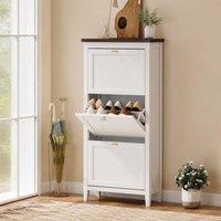 STILVORA Shoe Cabinet with 3 Flip Drawers, White Finish