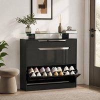 STILVORA Shoe Storage Cabinet with 2 Flip Doors & Drawer in Black