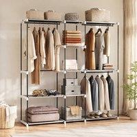 STILVORA Wardrobe with 8 Shelves & 3 Hanging Rails in Grey