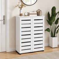 STILVORA Shoe Cabinet with 5 Tiers, Slatted Doors & Adjustable Shelves in White