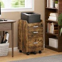 STILVORA 3 Drawer Filing Cabinet with Lock & Wheels in Dark Brown