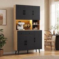 STILVORA Kitchen Cupboard with LED Lights, Oak Effect & Black