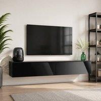 STILVORA Floating TV Unit with 2 Cupboards & Black Finish