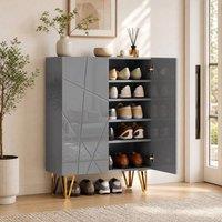 STILVORA Grey Shoe Cabinet with 5 Shelves & Soft-Close Hinges