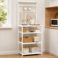 STILVORA Freestanding Shelving Unit with Wine Rack & Hooks in White