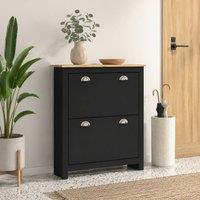 STILVORA Shoe Cabinet with 2 Flip Drawers, Black Finish
