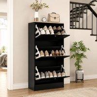 STILVORA Shoe Cabinet with Three Flip Drawers - Black