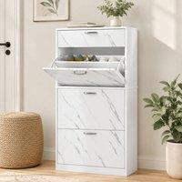 STILVORA Shoe Storage Cabinet with 3 Flip Drawers & Top Drawer in White