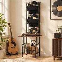 STILVORA Record Player Stand with Shelves in Black