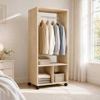 STILVORA Wardrobe with Rail, 2 Shelves & Wheels in Natural