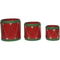 Four Candle Set of 3 Red & Green Christmas Ceramic Festive Decorative Plant Pots